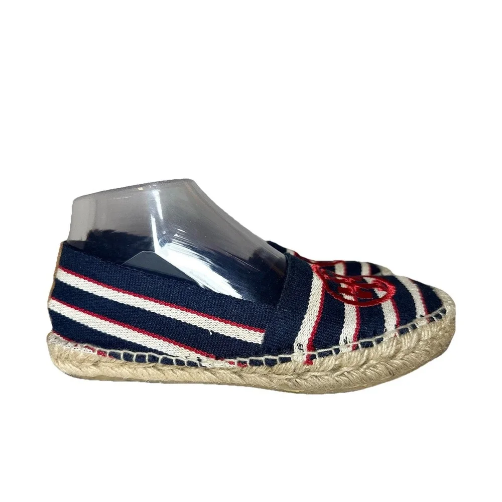 Tory Burch Womens SIZE 6 Striped Canvas Espadrilles Slip On Shoes Blue Red Beige